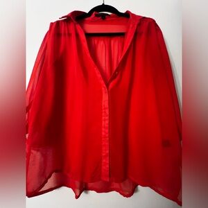 Blaque Label Vibrant Orange Sheer Button Down Shirt